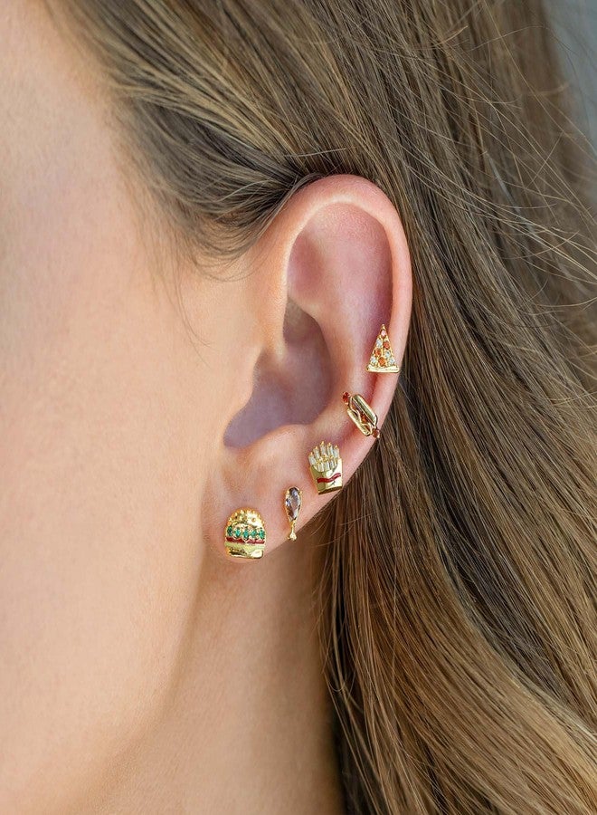 Cykdohy Dainty Pizza Small Stud Earrings for Women Sparkly Red Simulated Cubic Zirconia Funny Cute Food Triangle Cheese Lovely Tiny Mini Cartilage Earring Jewelry Daughter BFF - Image 5